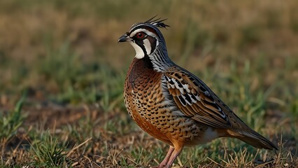 Obraz premium Quiet Observer: Quail Bird in the Meadow