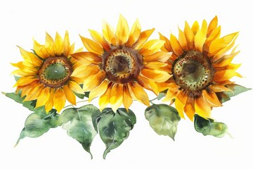 Obraz premium Sunflowers on a white isolated background, watercolor illustration. Yellow flowers. 