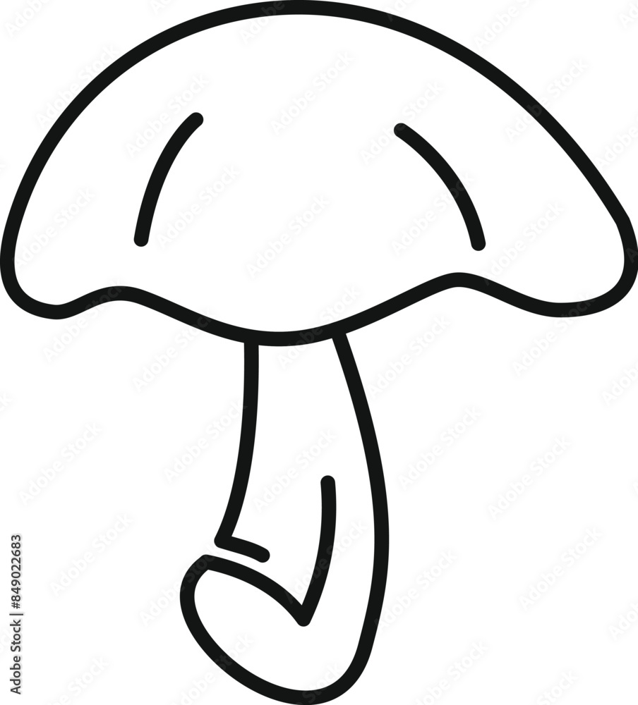 Sticker Simple line drawing of a mushroom with a wide cap and thick stalk, suitable for nature and food illustrations