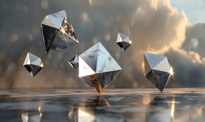 simplistic silver metallic geometric shapes