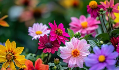 colorful dahlia flowers blooming outdoors