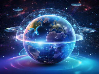  World Wide Web on phones via wireless satellite network technology. Holographic abstract interface.