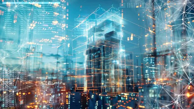 Generic wireframe modern 3d architecture hologram simulation