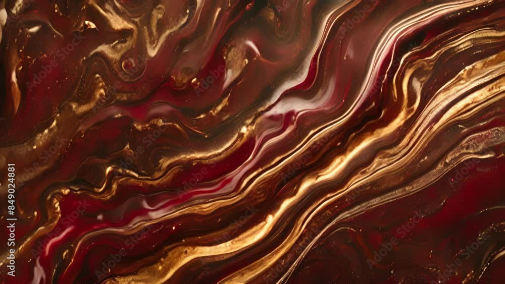 Poster smooth and glossy surface with swirls of deep burgundy and hints of metallic gold.