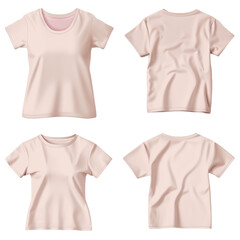 "2 Set of Pastel Light Pink and Beige Women's Loose Cropped Midriff Tees: Front, Back, and Side View - Mockup Template for Artwork Design"

