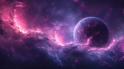 Obraz premium Space theme with elliptical orbits, shades of blue and purple, planets and celestial bodies, hd quality, digital rendering, high contrast, geometric precision, modern design, artistic composition