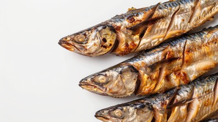 Fototapeta premium Fried mackerel against a white backdrop