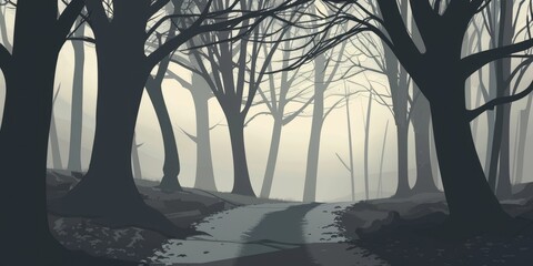 Obraz premium Misty Forest Path at Night