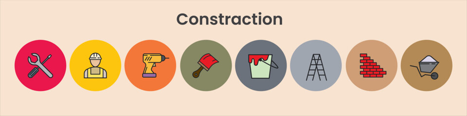 Building and construction simple line-isolated icon set. Vector flat graphic design illustration