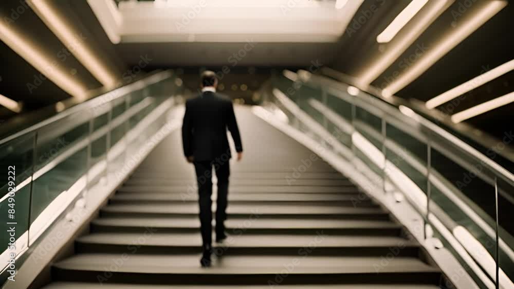 Aufkleber man walking up stairs in modern building generative ai