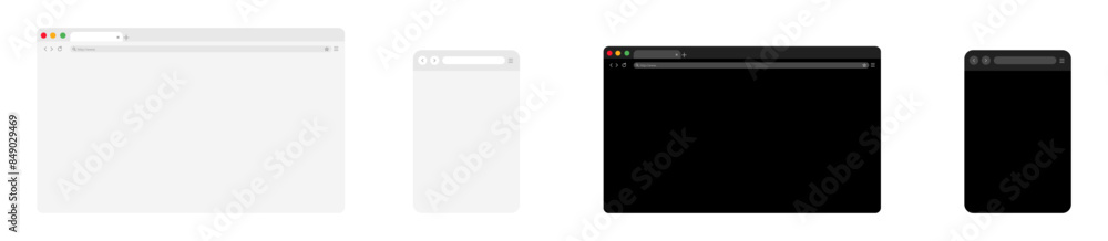 Poster browser window template. blank web page mockup. web browser window interface in dark and light theme