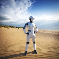 Cyborg On A Beach