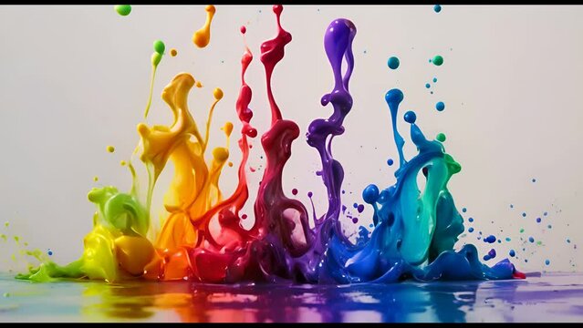 A splash of paint with many colors, including red, yellow, and blue. The colors are spread out and overlapping, creating a sense of movement and energy. The image conveys a feeling of creativity