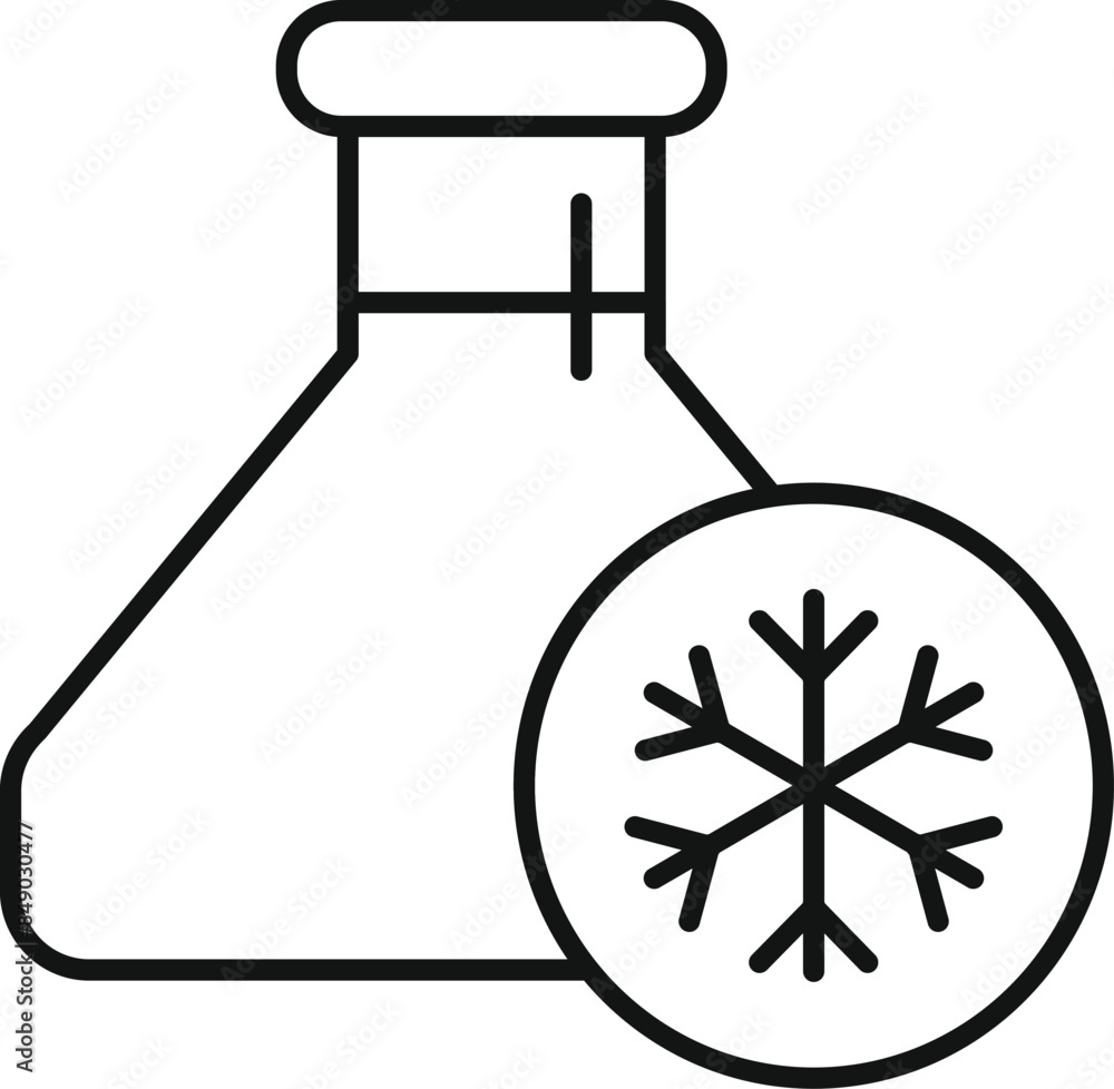 Aufkleber outline icon representing a chemistry flask experiment showing frozen contents