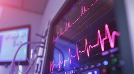 Colorful health-related graphics are displayed on a sophisticated monitoring screen in a high-tech healthcare facility