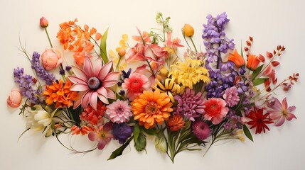 A stunning botanical artwork depicting a collection of bright and colorful flowers and foliage, meticulously illustrated to capture the essence of natural beauty