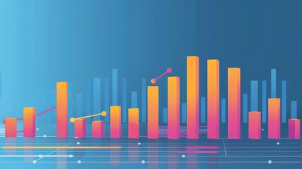 Fototapeta premium A waterfall chart demonstrating changes in financial figures over time, with cascading bars showing incremental gains or losses.