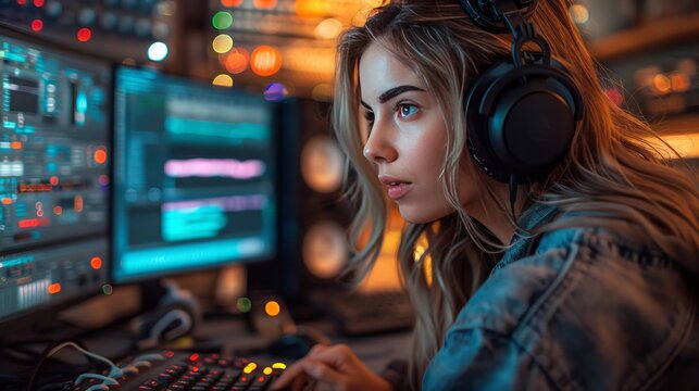 Professional voiceover artist preparing in soundproof studio for precise dubbing and narration