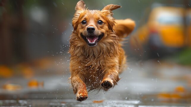 Joyful dog playing in vibrant holi colors, leaping energetically amid festive celebrations