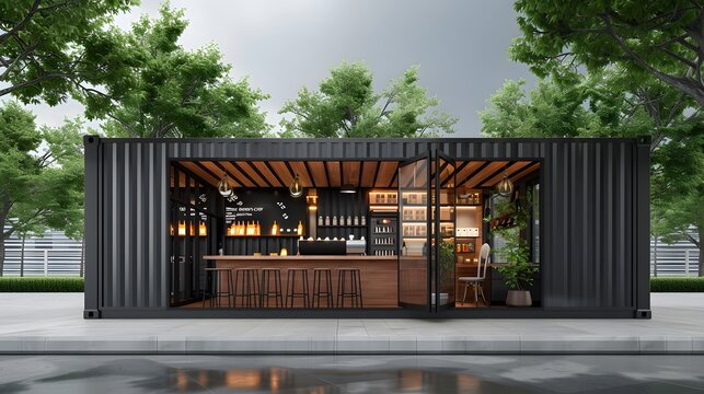 20ft Cargo Container Bar Cafe 3D Illustrations