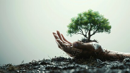A symbolic image of a hand planting a seed that grows into a tree with multiple branches, representing the growth and positive impact of charitable acts on International Day of Charity. 