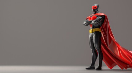 A 3D rendering of a superhero wearing a charity symbol cape, standing confidently and ready to help those in need. Transparent background. Represents the empowering role of charity on International