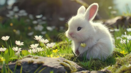 Celebrating Easter with a fluffy white bunny