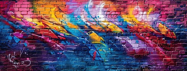 Urban graffiti art on a brick wall in vibrant colors