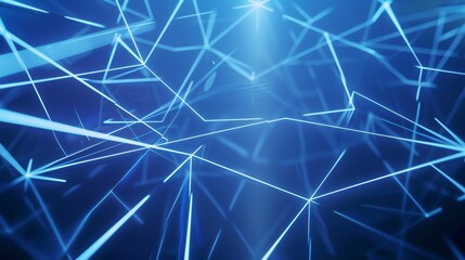 Intersecting tech lines, blue background, sharp angles, holographic effect, modern and elegant layout.