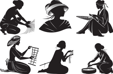 A black silhouette weaver in white background