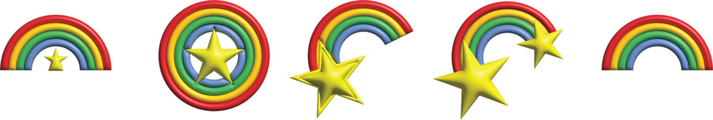 Cute cartoon shooting star with rainbow tail 3d vector icon isolated on white background