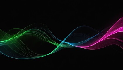 A black background with a green blue and pink wave design.