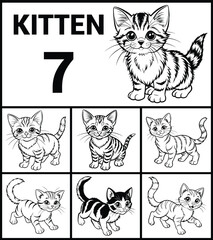 Fototapeta premium Kitten Outline Set Detailed Vector Illustrations on Clean White Background. Ideal for Nature Artworks.