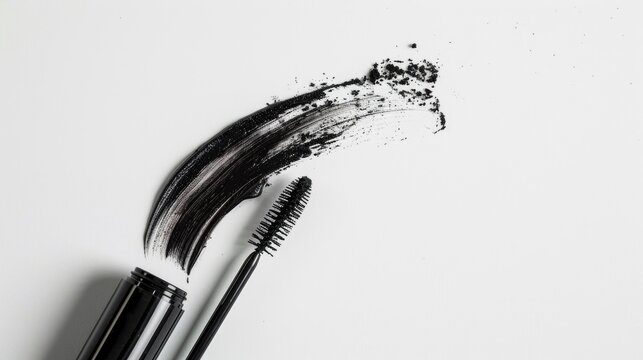 Fototapeta Mascara tube and wand exposed against white backdrop