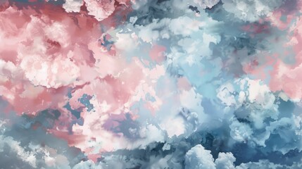 Fototapeta premium Pastel hues of pink blue and gray in a watercolor design reminiscent of fluffy clouds in the sky