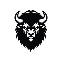 Obraz premium Fierce Bison Head Vector Silhouette - High-Resolution Black and White Illustration
