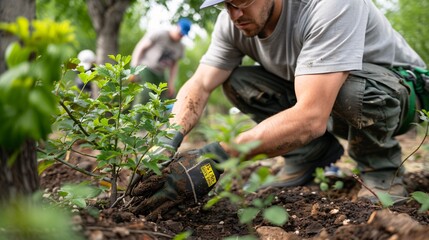 Dedicated gardener cultivating new life a close-up on the importance of planting and caring for nature in our communities.