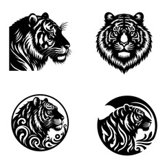 Tiger silhouette Vector, Tattoo 