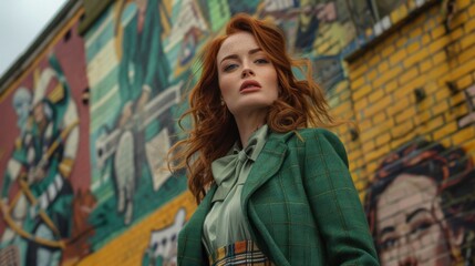 Naklejka premium Charismatic Red-Haired Woman in Belfast Wearing Saint Patrick's Day Costume