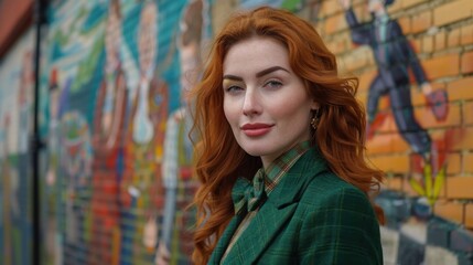 Naklejka premium Charismatic Red-Haired Woman in Belfast Wearing Saint Patrick's Day Costume