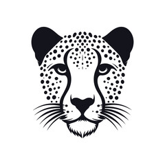Elegant Cheetah Face Vector Silhouette - High-Quality Black and White Illustration