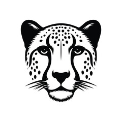 Elegant Cheetah Face Vector Silhouette - High-Quality Black and White Illustration