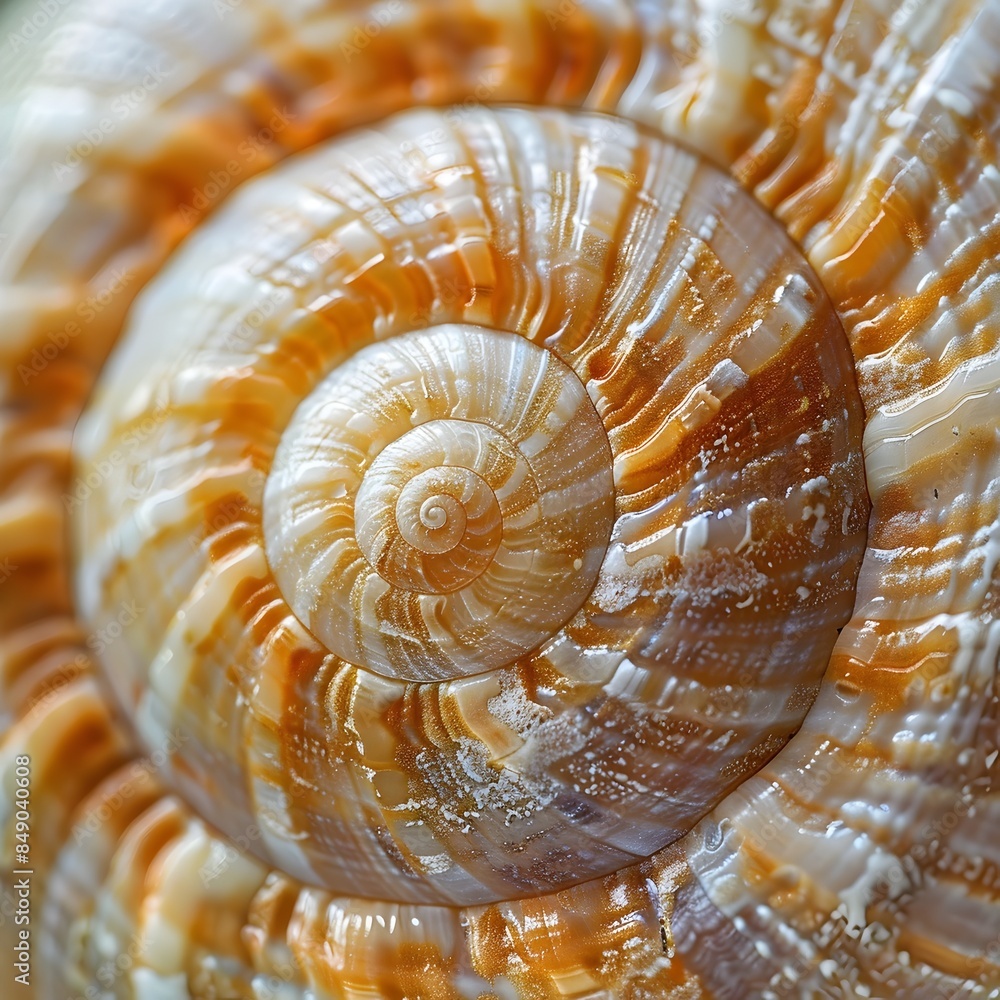 Poster mesmerizing spiral patterns on a snail shell in close up macro photography