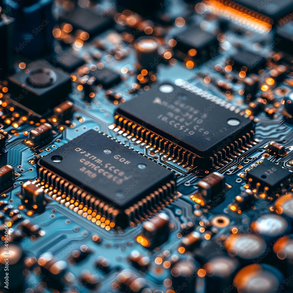 Poster intricate circuitry macro shot of an electronic circuit board showcasing fine technical details
