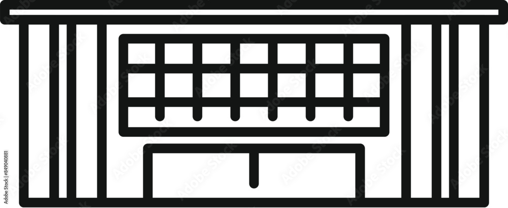 Poster simple line art drawing of a modern building facade with large windows