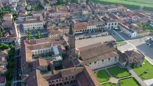 Aerial view of Abbey of Polirone. San Benedetto Po, Mantua, Italy