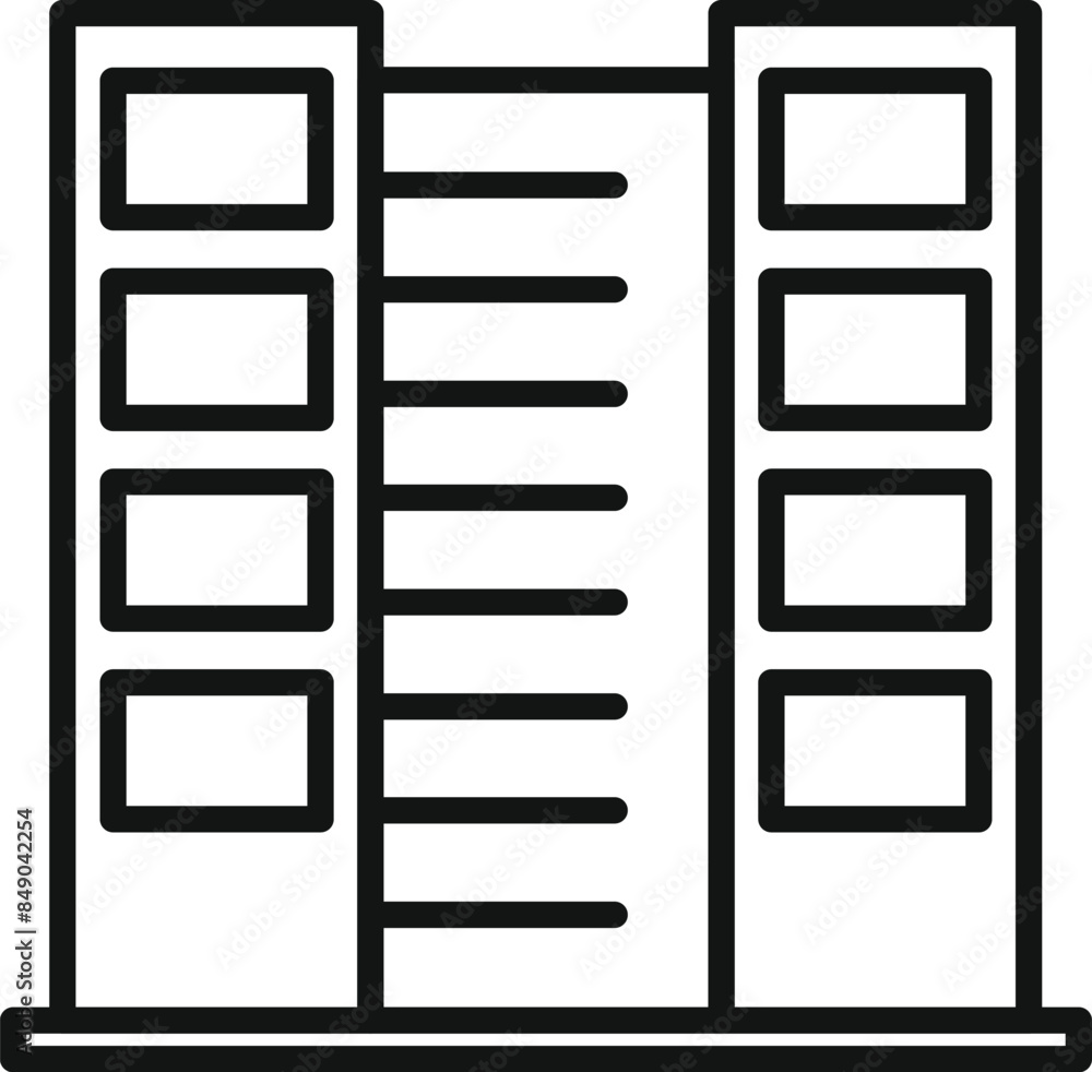 Poster simple line art icon of a modern building facade featuring multiple windows and a central entrance