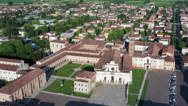 Aerial view of Abbey of Polirone. San Benedetto Po, Mantua, Italy