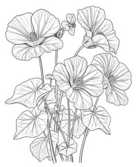 Fototapeta premium Nasturtium coloring sheet.