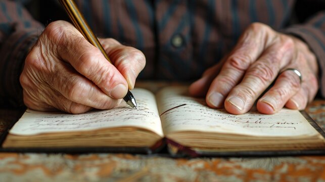 A close-up of hands writing in a notebook, representing the personal aspect of literacy